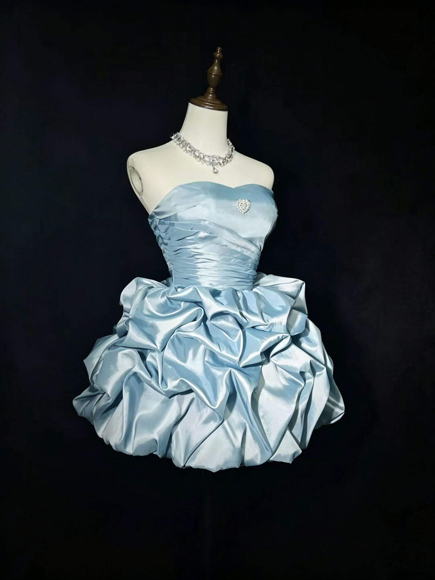 Elegant Blue Satin Pleated A Line Short Homecoming Dress,Strapless Mini Birthday Dress D3357