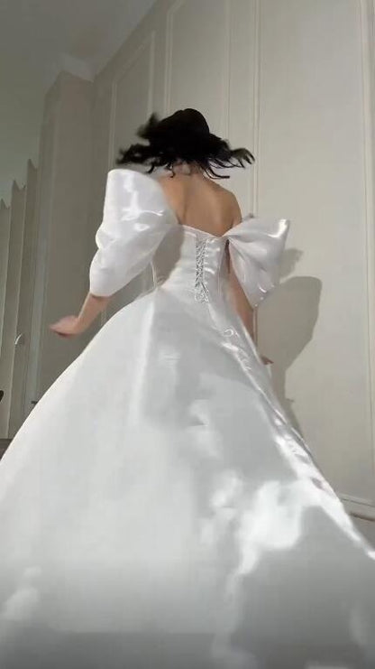 Elegant Off The Shoulder White Tulle Satin Long Party Dress Birthday Evening Dress D4753