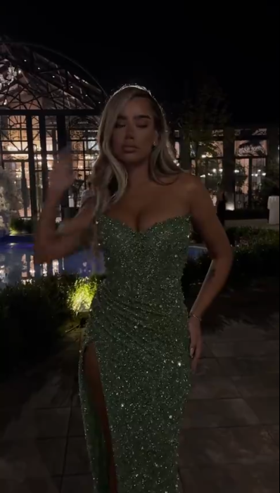 Glamorous Green Sequin Slit Sheath Long Prom Dress Strapless Long Party Dress D5125