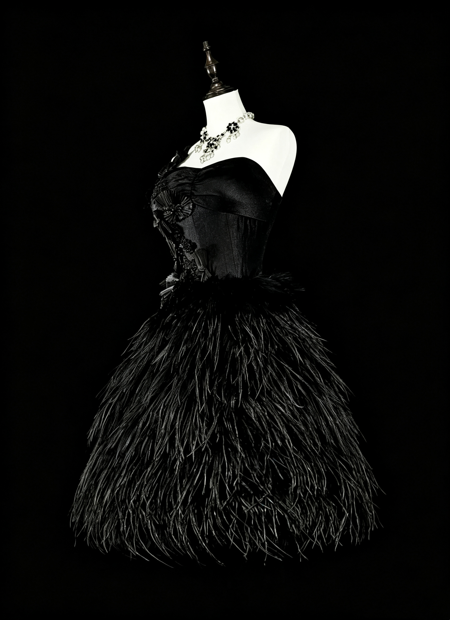Classic Black Satin Feathers A Line Short 7th Grade Homecoming Dress,One Shoulder Mini Party Dress D4055