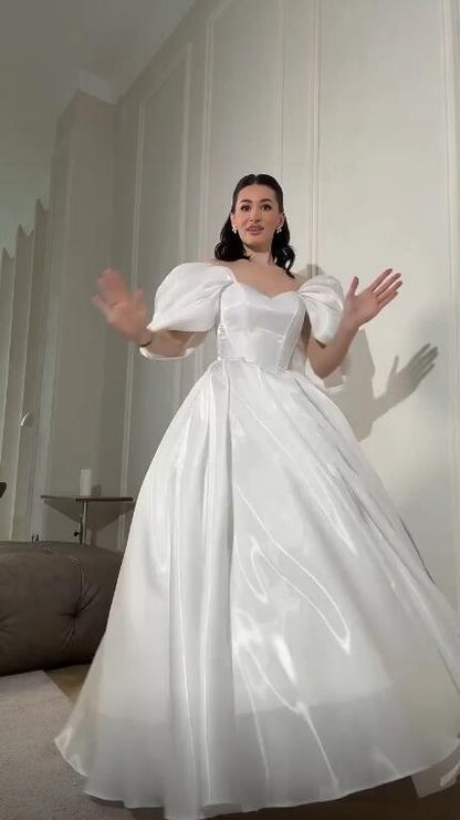 Elegant Off The Shoulder White Tulle Satin Long Party Dress Birthday Evening Dress D4753