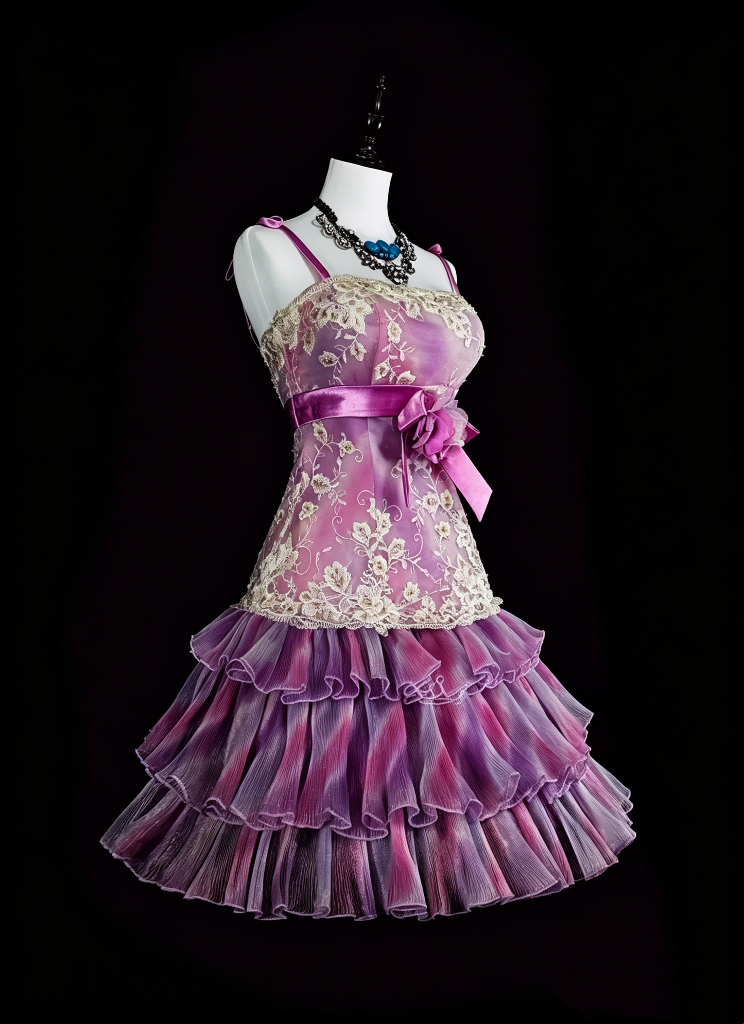 Elegant Spaghetti Straps Purple Tulle Lace Layered Short Homecoming Dress Birthday Dress D4056