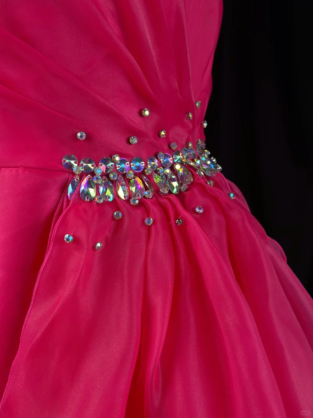 Sexy Strapless Ball Gown Hot Pink Organza Beaded Long Evening Dress Prom Gown D2515