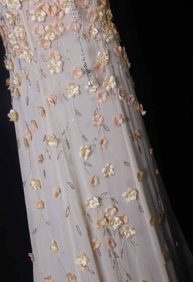 Fairy Spaghetti Straps Chiffon 3D Floral Beaded Mermaid Long Prom Dress Party Gown D2239