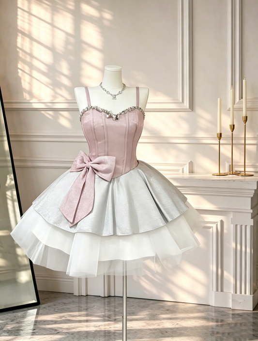 Chic Satin Beaded Short Cocktail Dress Spaghetti Straps A Line Birthday Outfits Homecoming Dress D2533