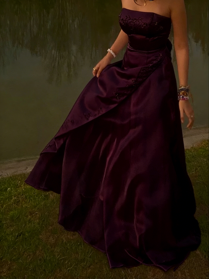 Retro A Line Strapless Pink Chiffon Long Party Dress Prom Dresses SD1397