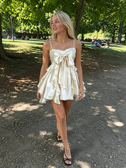Classy Spaghetti Straps Off White Satin A Line Short Graduation Homecoming Dress D3847