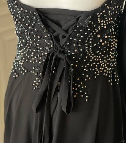 Stylish Black Strapless Chiffon Beaded Long Wedding Guest Dress,Formal Prom Dress Party Dress D3101