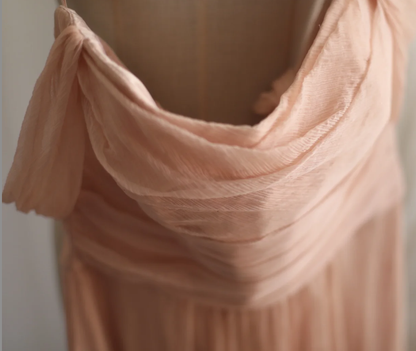 Classy Nude Pink Chiffon A Line Long Wedding Guest Dress Formal Birthday Party Dress D2314