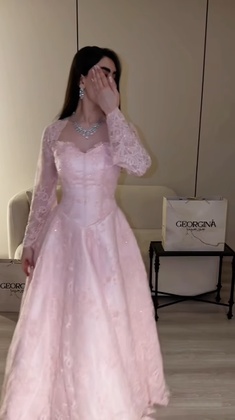 Charming Pink Satin Lace A Line Long Party Dress Birthday Prom Gown D4968