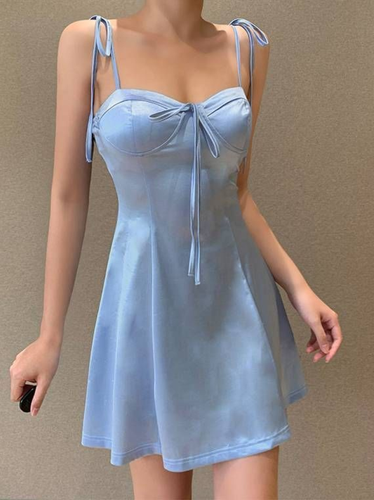 Sweet Spaghetti Straps Sweetheart Neck Blue Short Party Dress Formal Homecoming Dress D232