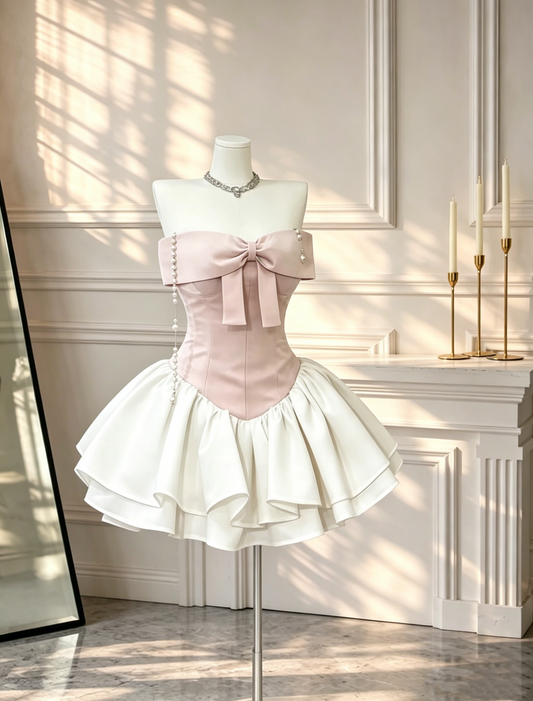 Cute Strapless Bow Satin A Line Short Birthday Dress Homecoming Dress D2589