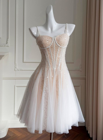 Sparkly Champagne Sequins Spaghetti Straps Homecoming Dress Cocktail Dress S433