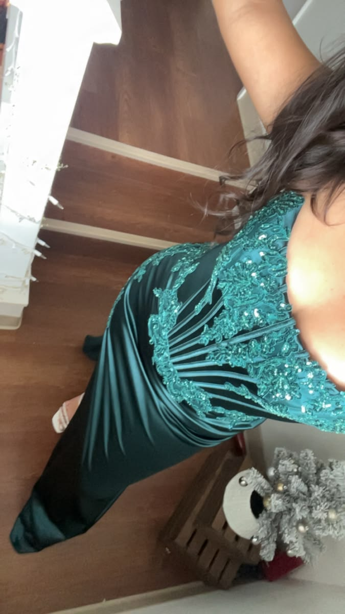 Fashion Green Satin Appliques Slit Mermaid Long Party Dress Strapless Evening Gown D5003