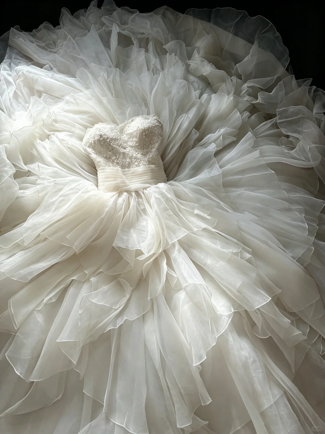 Glamorous Strapless White Tulle Tiered Long Wedding Dress D5240