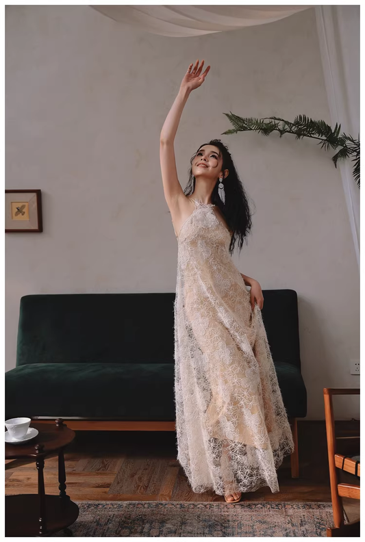 Elegant Sleeveless Lace Backless Long Birthday Party Dress Evening Gown D2439