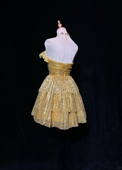Gorgeous Strapless Gold Sequin A Line Short Homecoming Dress Birthday Dress D5080