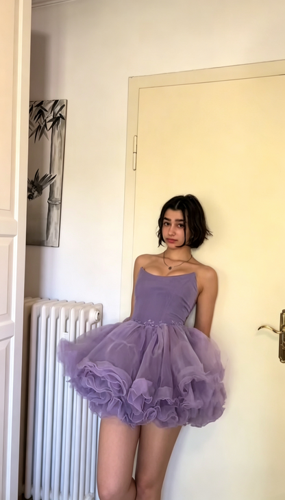 Charming Strapless Purple Tulle A Line Short Homecoming Dress Cocktail Dress D3350