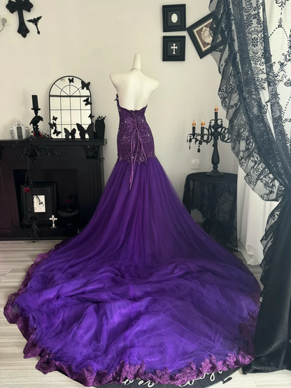 Fashion Sweetheart Neck Tulle Appliques Sequin Mermaid Evening Dress Long Wedding Guest Dress D3724