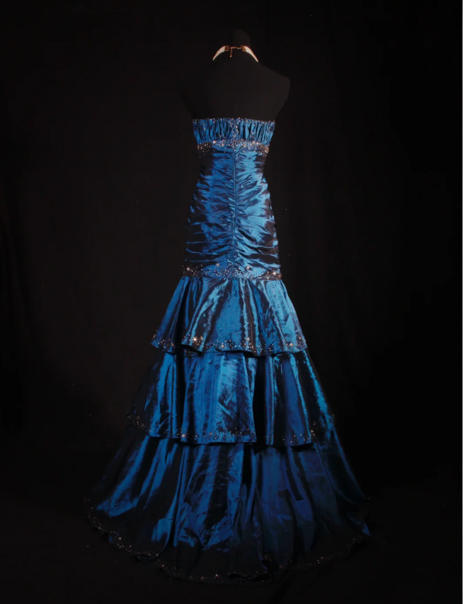 Gorgeous Strapless Satin Pleated Layered Beaded Evening Dress Navy BLue Mermaid Long Party Dress D2223