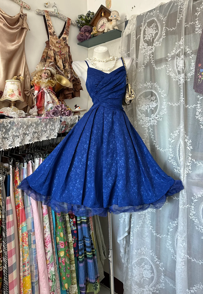 Charming Spaghetti Straps Blue Tulle Satin Floral A Line Short 7th Grade Homecoming Dress,Formal 15th Birthday Outfits D3353