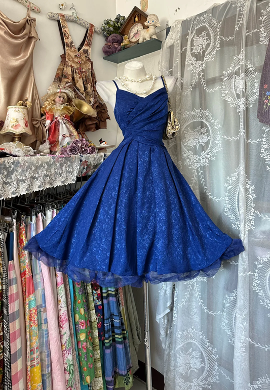 Charming Spaghetti Straps Blue Tulle Satin Floral A Line Short 7th Grade Homecoming Dress,Formal 15th Birthday Outfits D3353