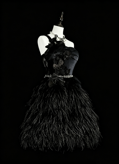 Classic Black Satin Feathers A Line Short 7th Grade Homecoming Dress,One Shoulder Mini Party Dress D4055