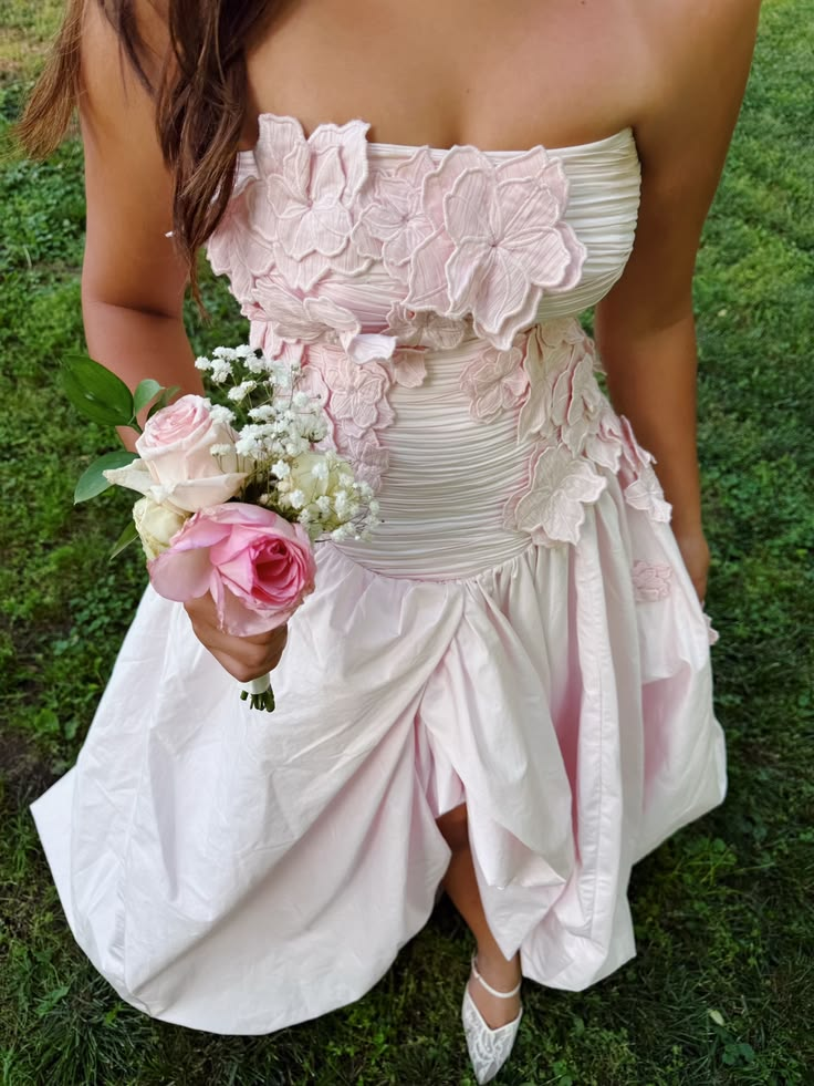 Pretty Strapless Satin Pleated Appliques Long Party Dress,Pink Long Evening Dress D3912