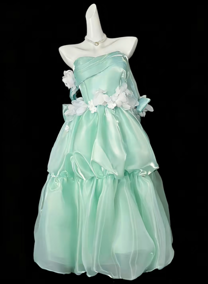 Classy Off The Shoulder Tulle Appliques Long Party Dress,Blue Long Evening Gown D4203