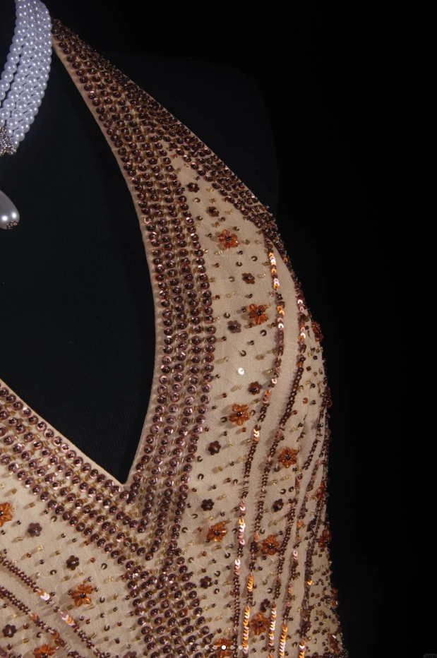 Vintage Khaki Halter Beaded Chiffon Layered Mermaid Long Party Dress Backless Wedding Guest Dress D2005