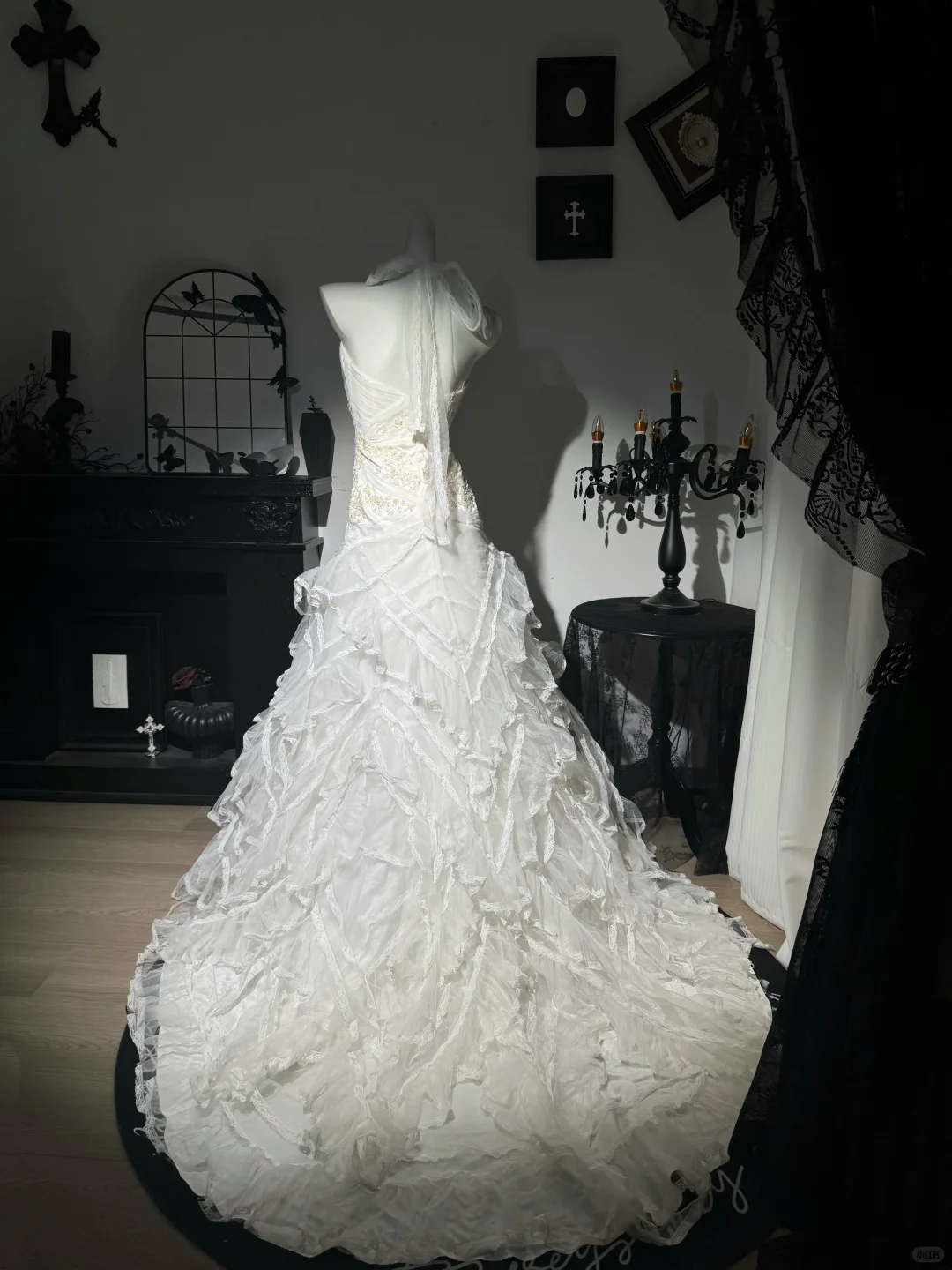 Pretty Halter Tulle Lace Ruffle Mermaid Prom Dress,White Long Evening Dress With Beads D3727