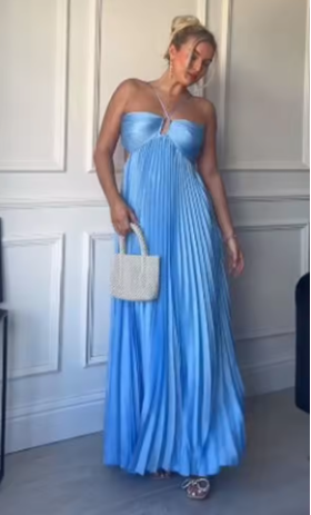 Sexy A Line Spaghetti Straps Blue Backless Prom Dresses Long Party Dress SD2272