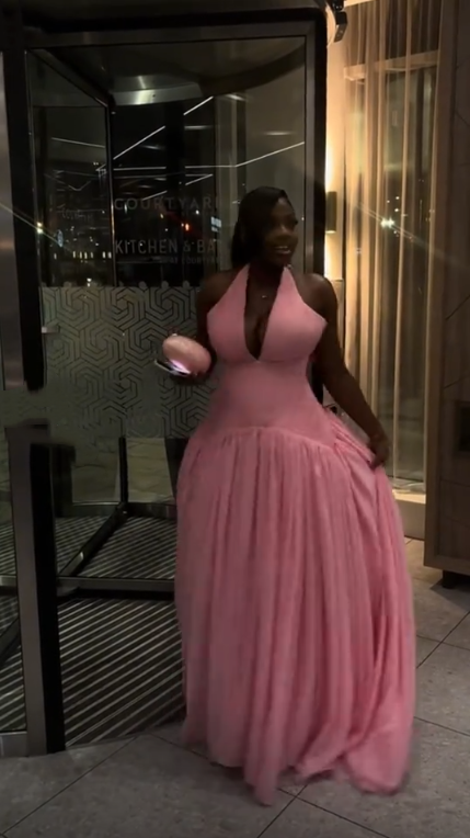 Elegant Pink Halter V Neck Chiffon Long Party Dress Prom Dress D4466