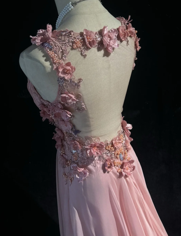 Classy V Neck Chiffon Beaded Appliques Long Evening Dress,Pink Mermaid Birthday Prom Gown Formal Wedding Guest Dress D2020