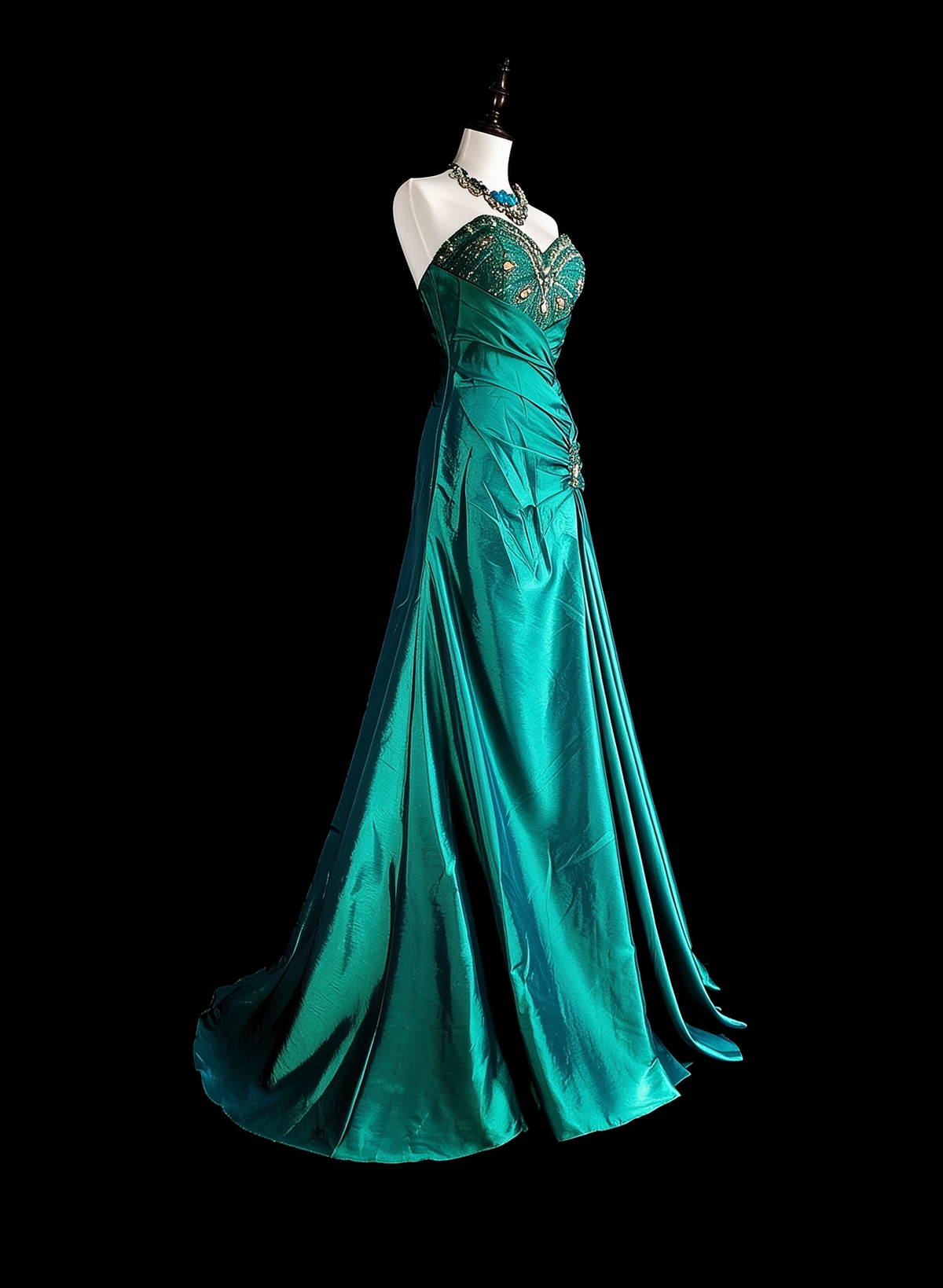 Charming Sweetheart Neck Satin Beaded Long Prom Dress Green Mermaid Evening Dress D5385