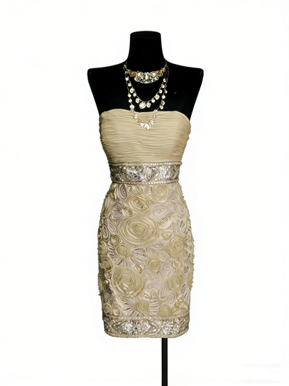Retro Sheath Strapless Champagne Hoco Gowns Short 18th Birthday Dress Homecoming Dresses D4256