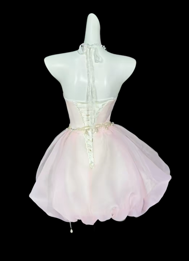 Pretty Sweetheart Neck Pink Satin Tulle A Line Short Homecoming Dress Birthday Dress D4170