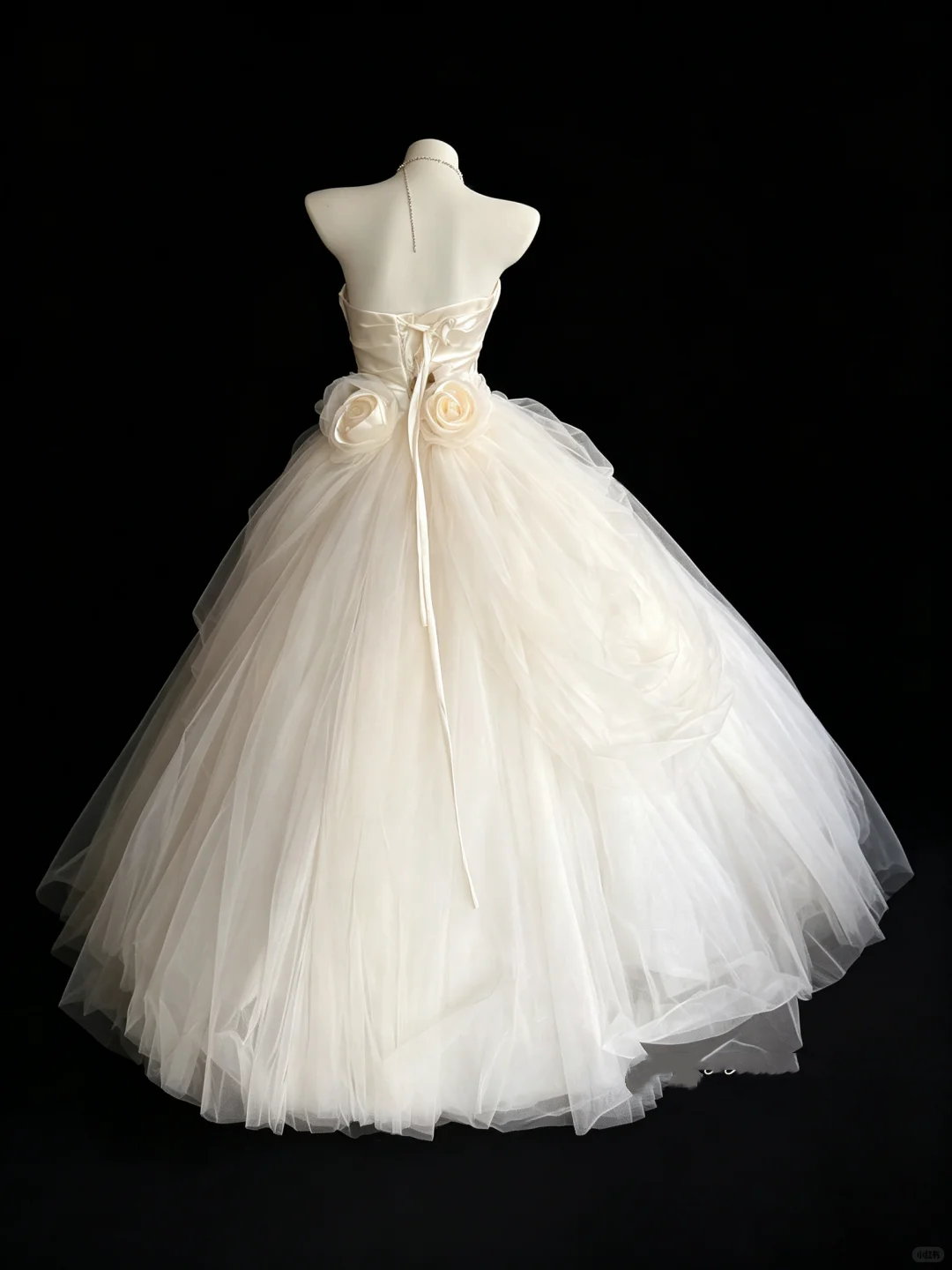 Pretty Strapless White Satin Tulle Long Wedding Dress With 3D Flowers D5281