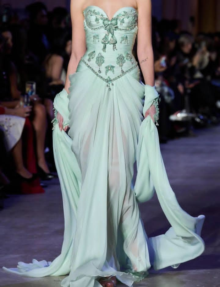 Elegant Mint Green Chiffon Ruched Beaded Long Party Dress Evening Dress With Scarf D4809