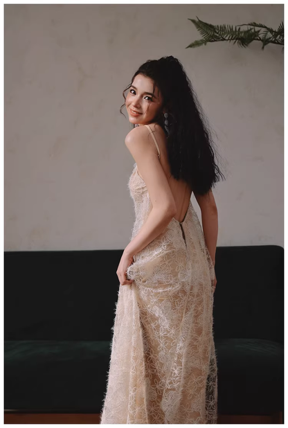 Elegant Sleeveless Lace Backless Long Birthday Party Dress Evening Gown D2439