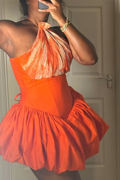 Unique Halter Pink Satin A Line Short Homecoming Dress Cocktail Dress D3660
