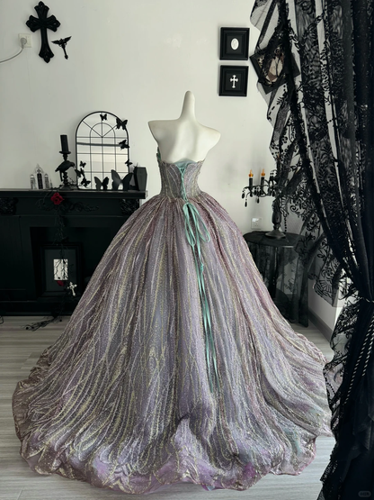 Glitter Sweetheart Neck Quinceanera Dress Purple Tulle Sequin Beaded Sweet 15 16 Dress D4714