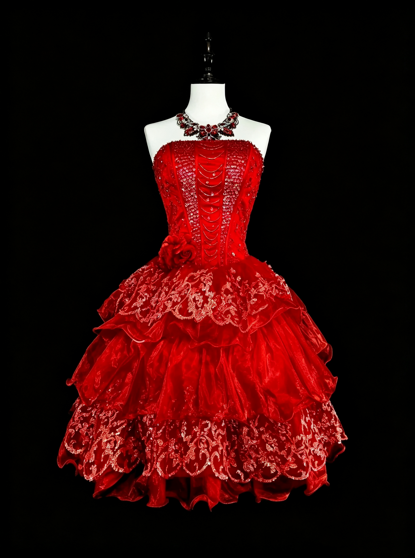 Gorgeous Strapless Tulle Lace Beaded Short 20th Birthday Outfits,Red Short Graduation Homecoming Dress D4047
