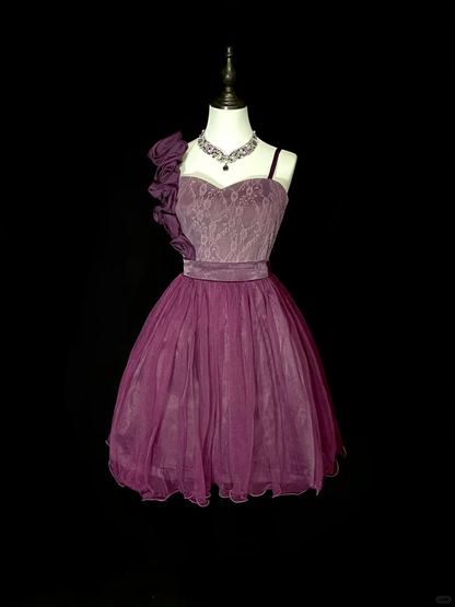 Pretty Purple Tulle Lace A Line Short 8th Grade Homecoming Dress Birthday Dress D4071