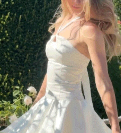 Classy Halter Satin A Line Short Prom Dress,White Short 7th Grade Homecoming Dress D4097