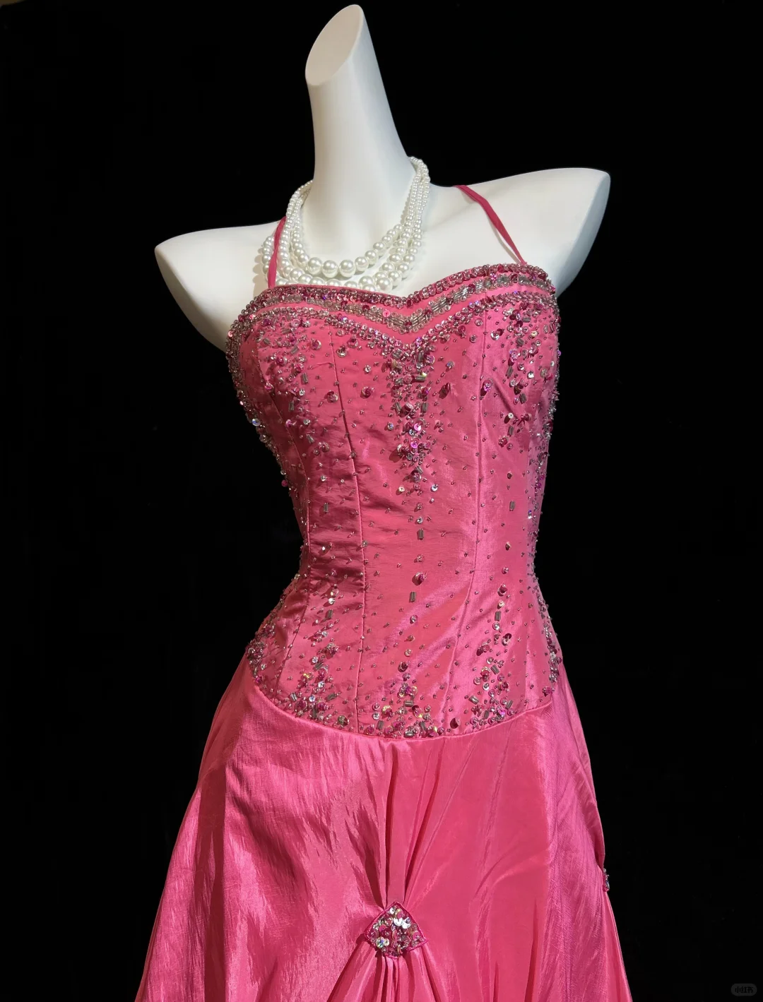 Gorgeous Halter Pink Satin Beaded A Line Long Party Dress Evening Dress D5077