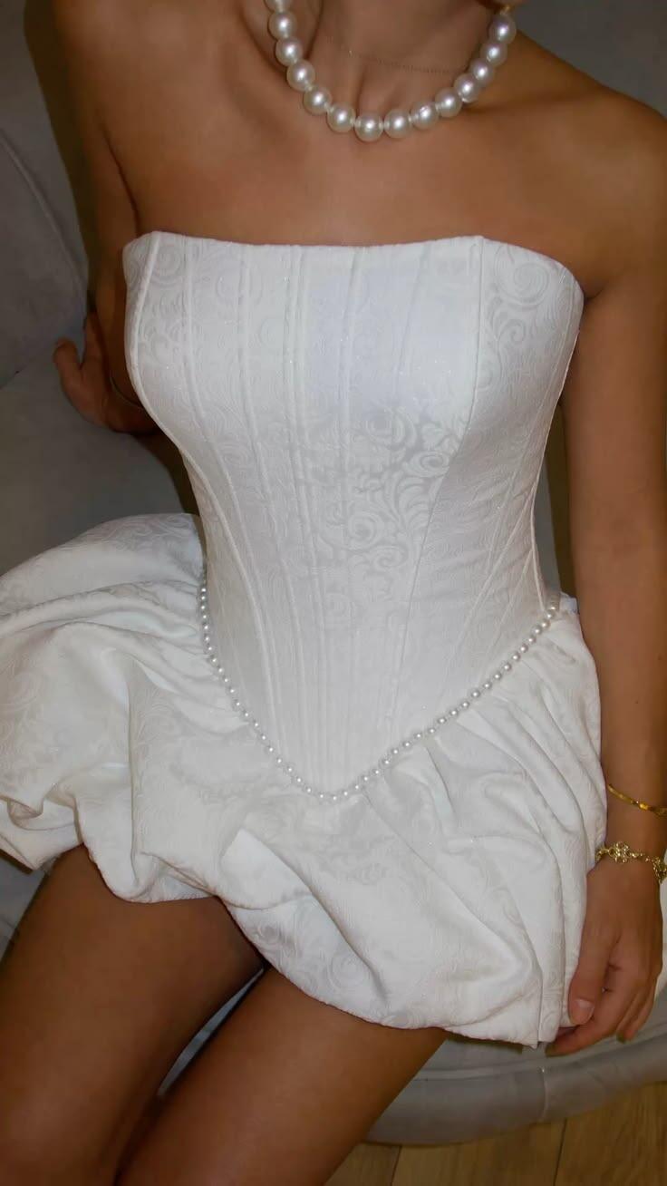 Classy Strapless White Satin Print Floral Pearls A Line Short Graduation Homecoming Dress Birthday Outfits D4017