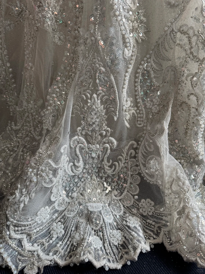 Shiny Halter White Tulle Sequin Beaded Mermaid Wedding Dress Long Bridal Dress D3699