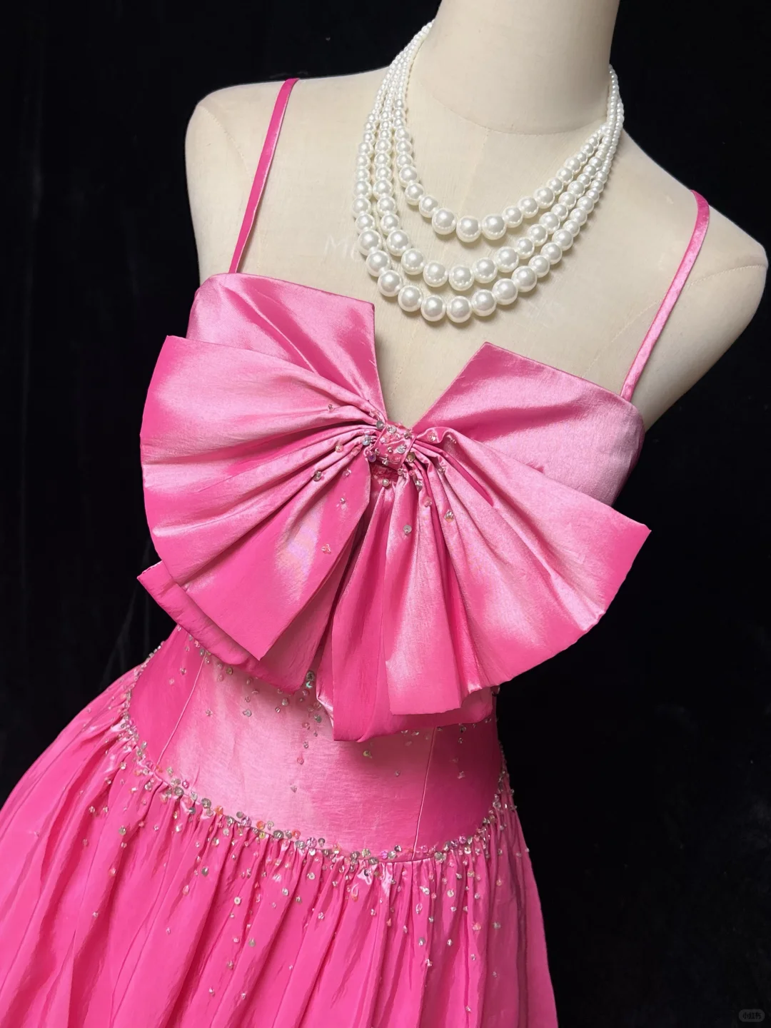 Cute Hot Pink Spaghetti Straps Satin Beaded Long Party Dress Prom Gown D2846