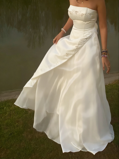 Retro A Line Strapless Pink Chiffon Long Party Dress Prom Dresses SD1397